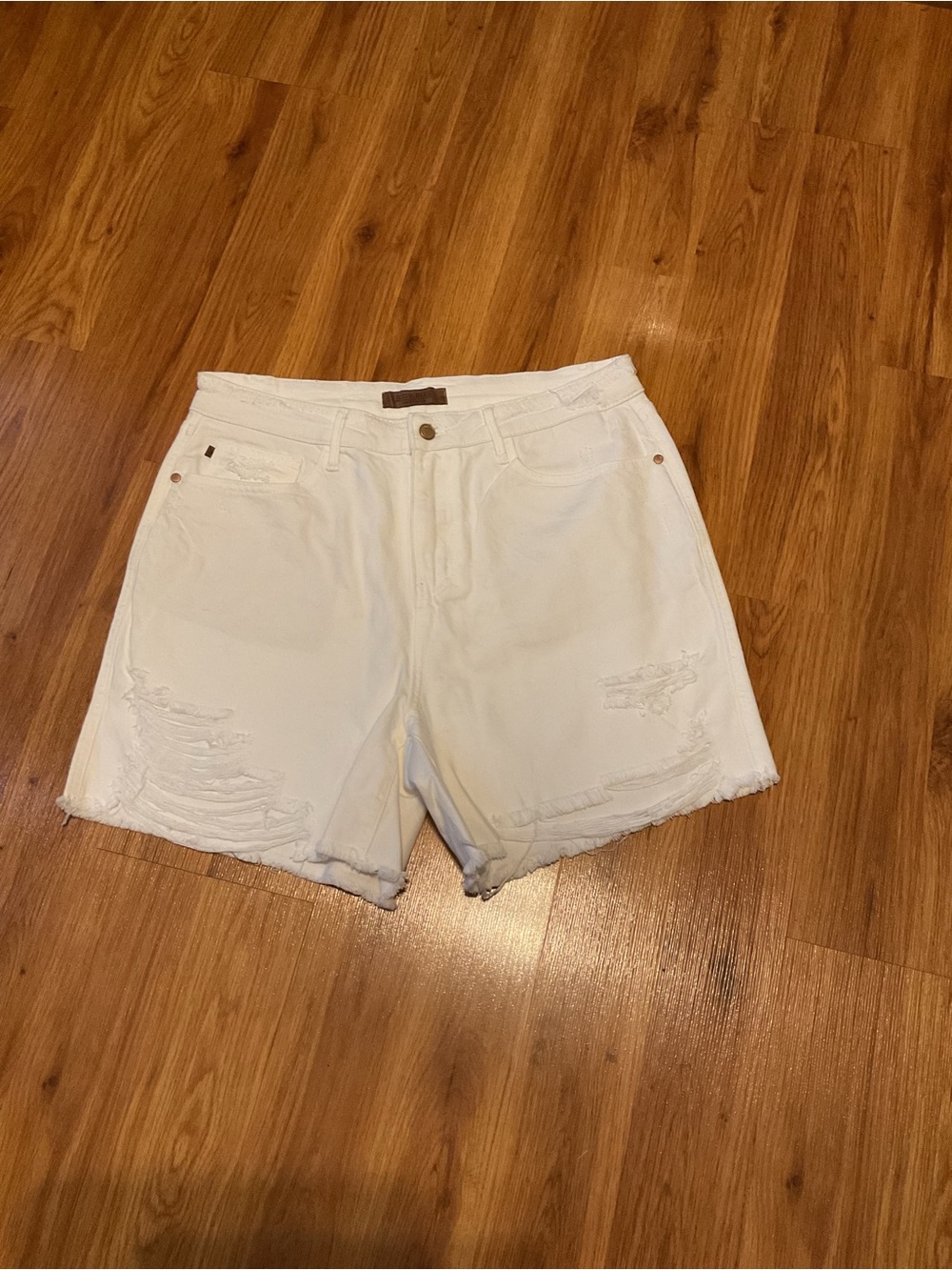 Women’s Judy Blue White Distressed Denim Jean Shorts Size 1XL